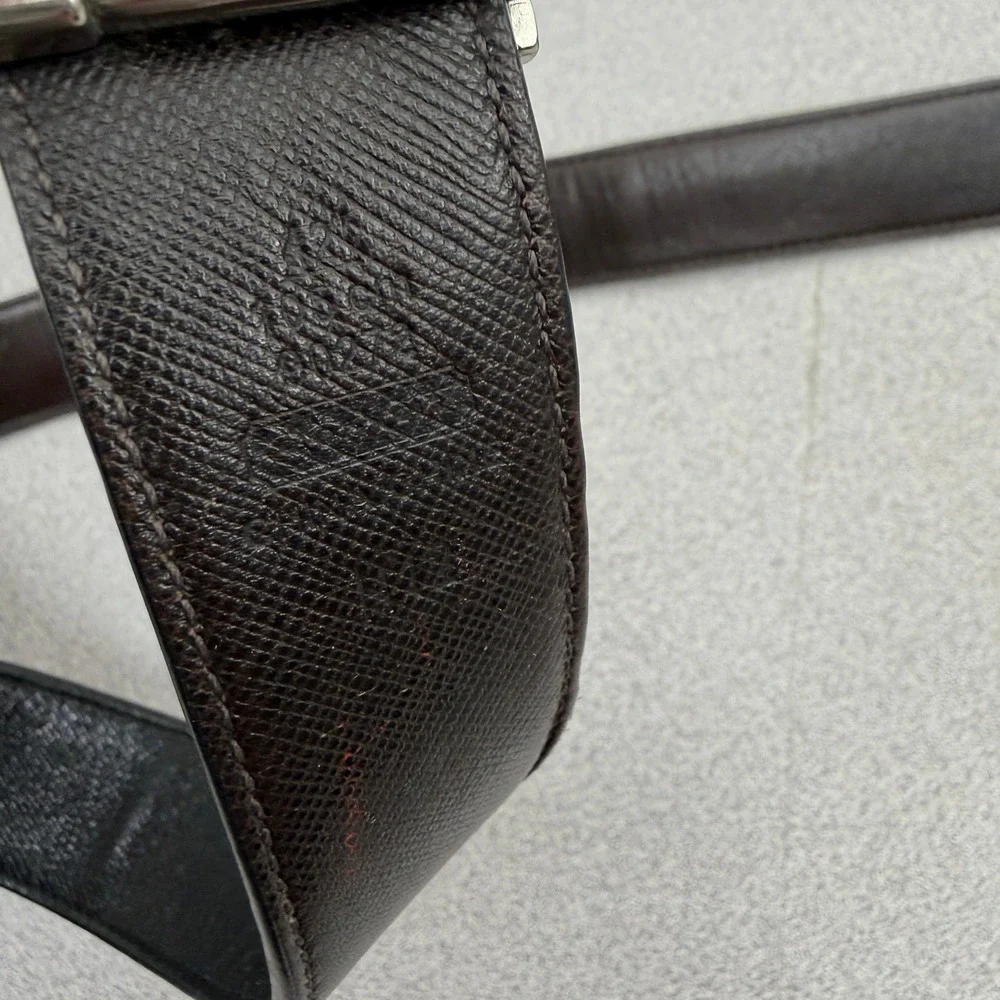 Coach Belt Mens 42 Black Brown Reversible Crossgrain Leather Silver Buckle